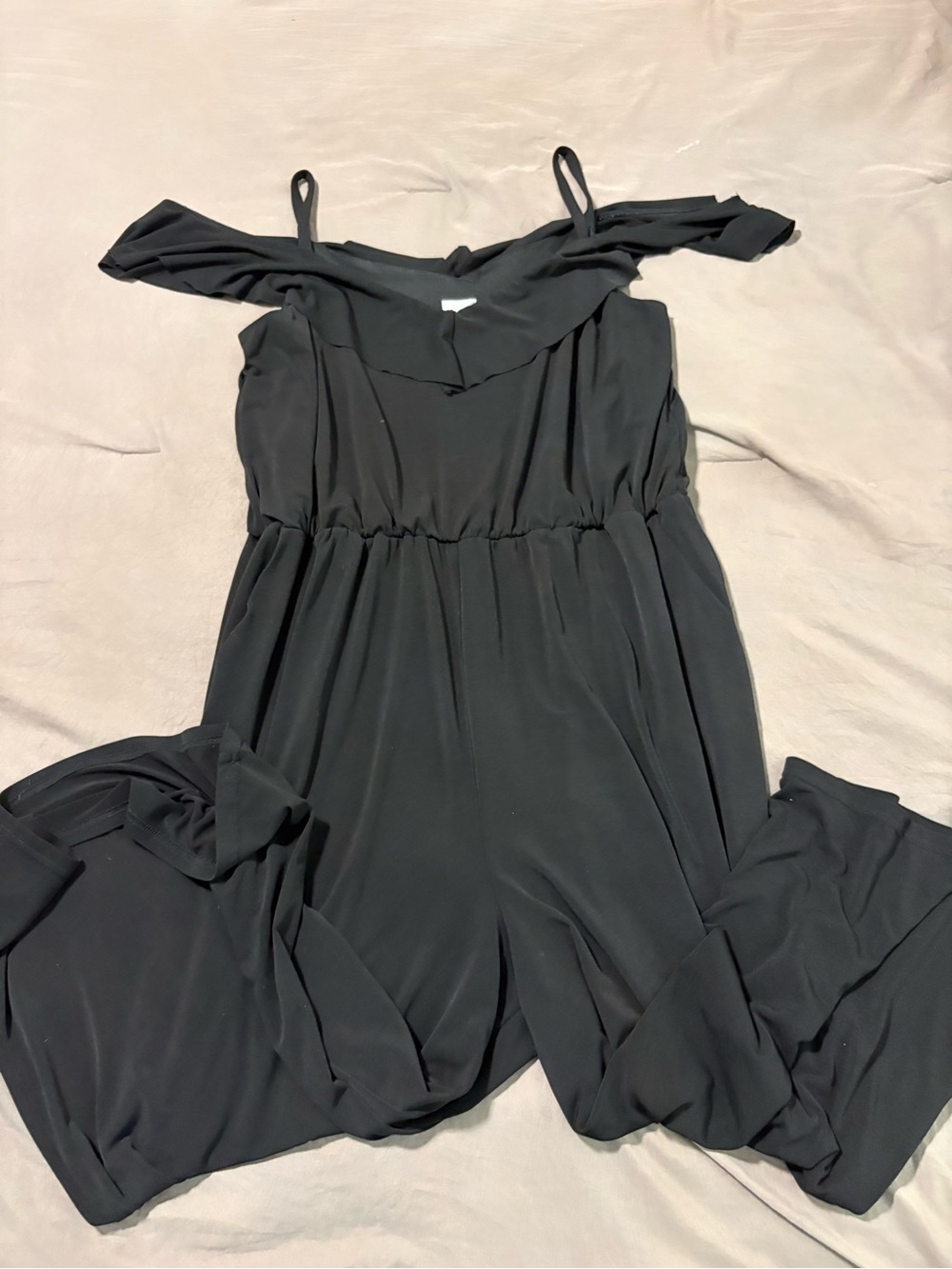 Cupio Black Off-Shoulder Jumpsuit with Thin Straps